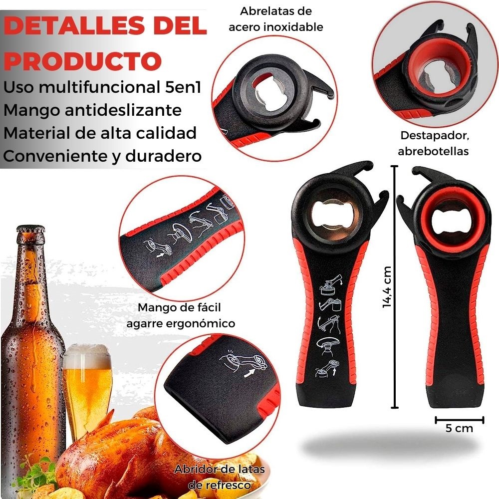 Abrelatas Destapador 5 En 1 Multifuncional Abrebotellas Bar